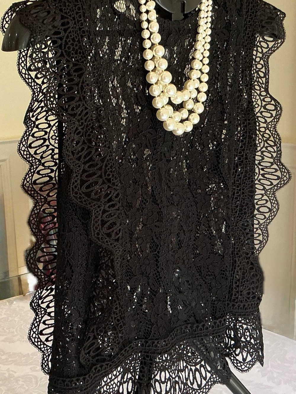 Express Black Lace Blouse with Scallop Trim